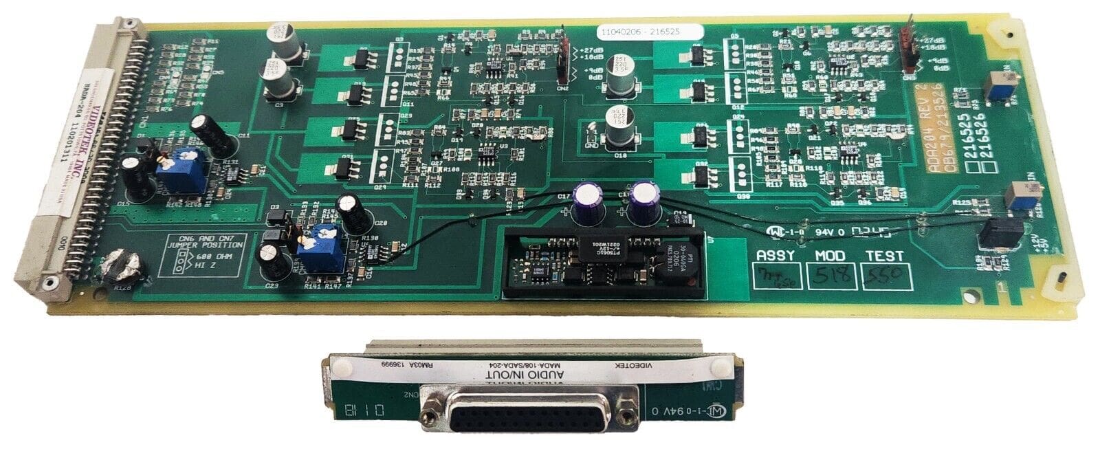 VIDEOTEK SADA-204 DIGITAL AUDIO DA CARD W/RM03A BACKPLANE CONNECTOR ...